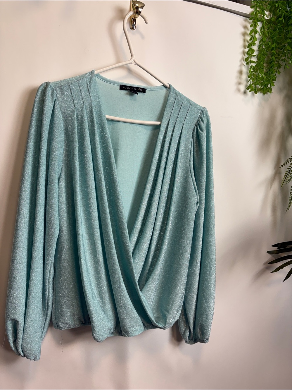 Boston Proper Shimmering Aqua Blouse